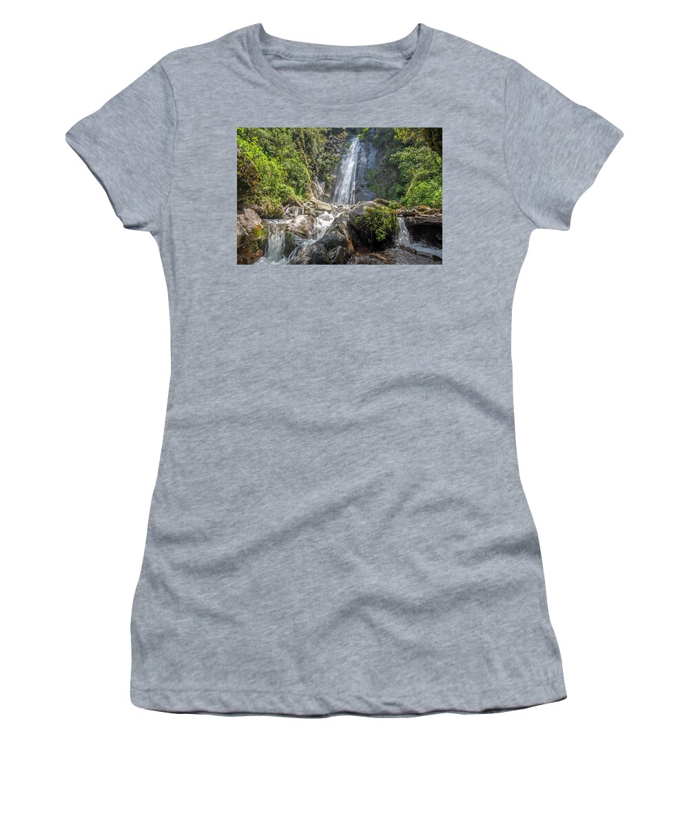 Andes Women's T-Shirt featuring the photograph Mundug waterfall by Henri Leduc