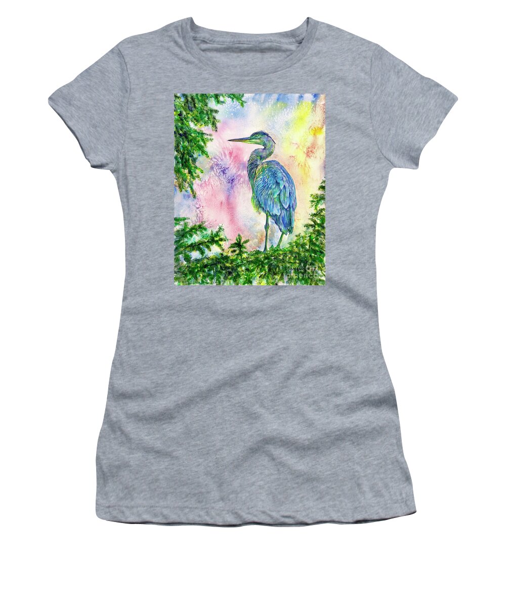 Wildlife Watercolor Painting Women's T-Shirt featuring the painting My Blue Heron by Cynthia Pride