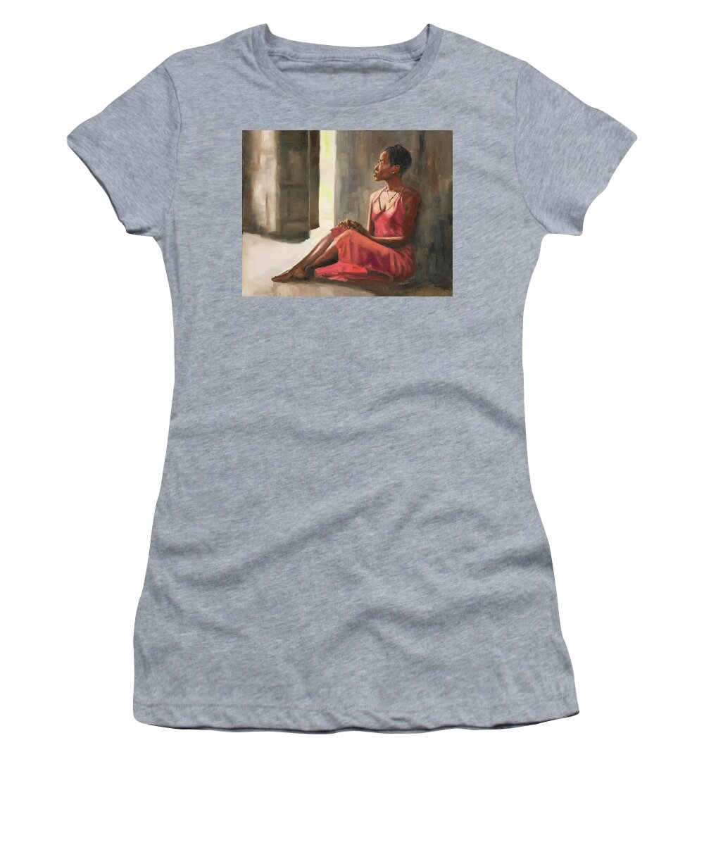 Woman Women's T-Shirt featuring the painting My Secret Place by Tate Hamilton