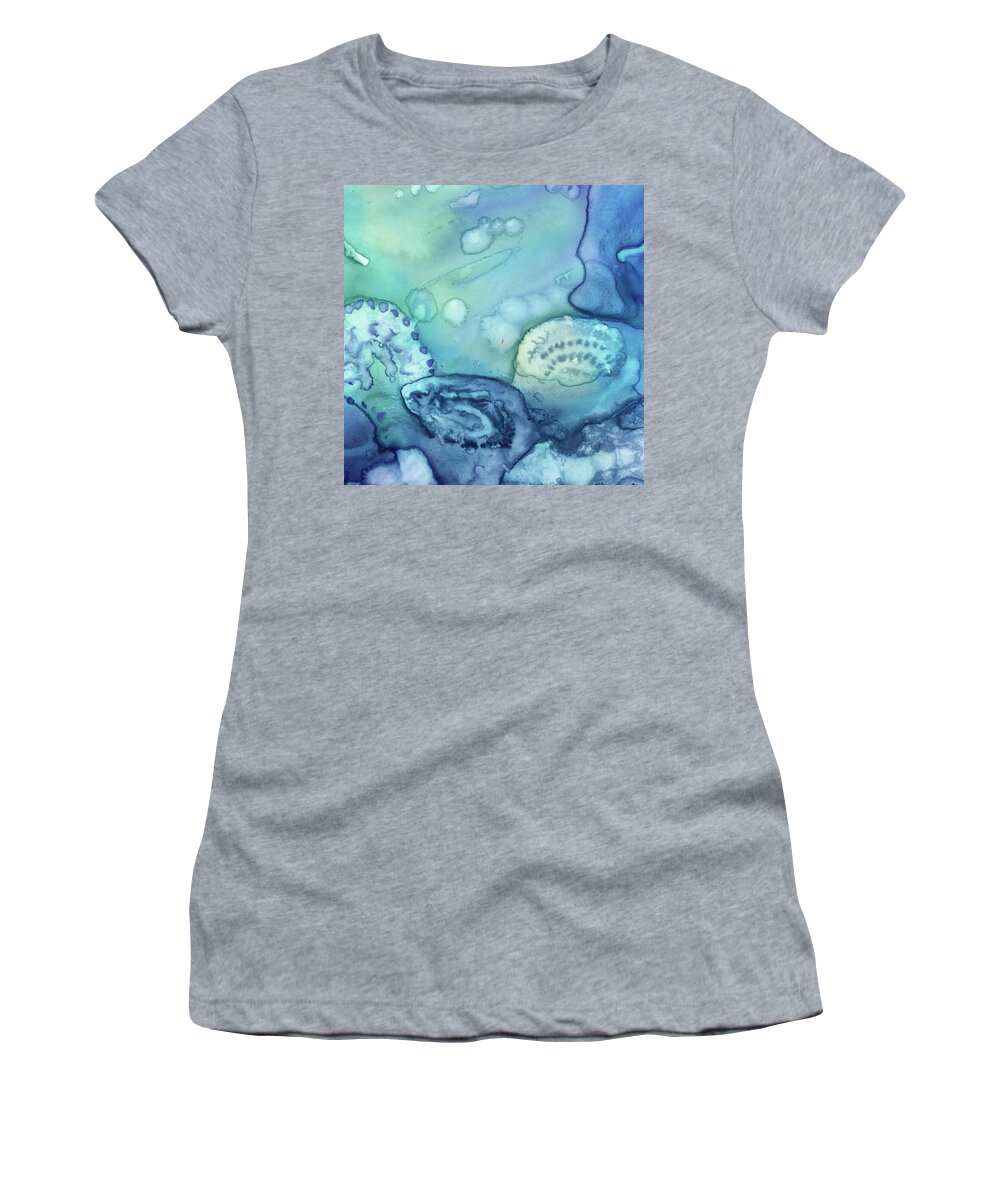 Abstract Ocean Women's T-Shirt featuring the painting Mysterious Ocean Waters Secrets Under The Sea Abstract Art VI by Irina Sztukowski