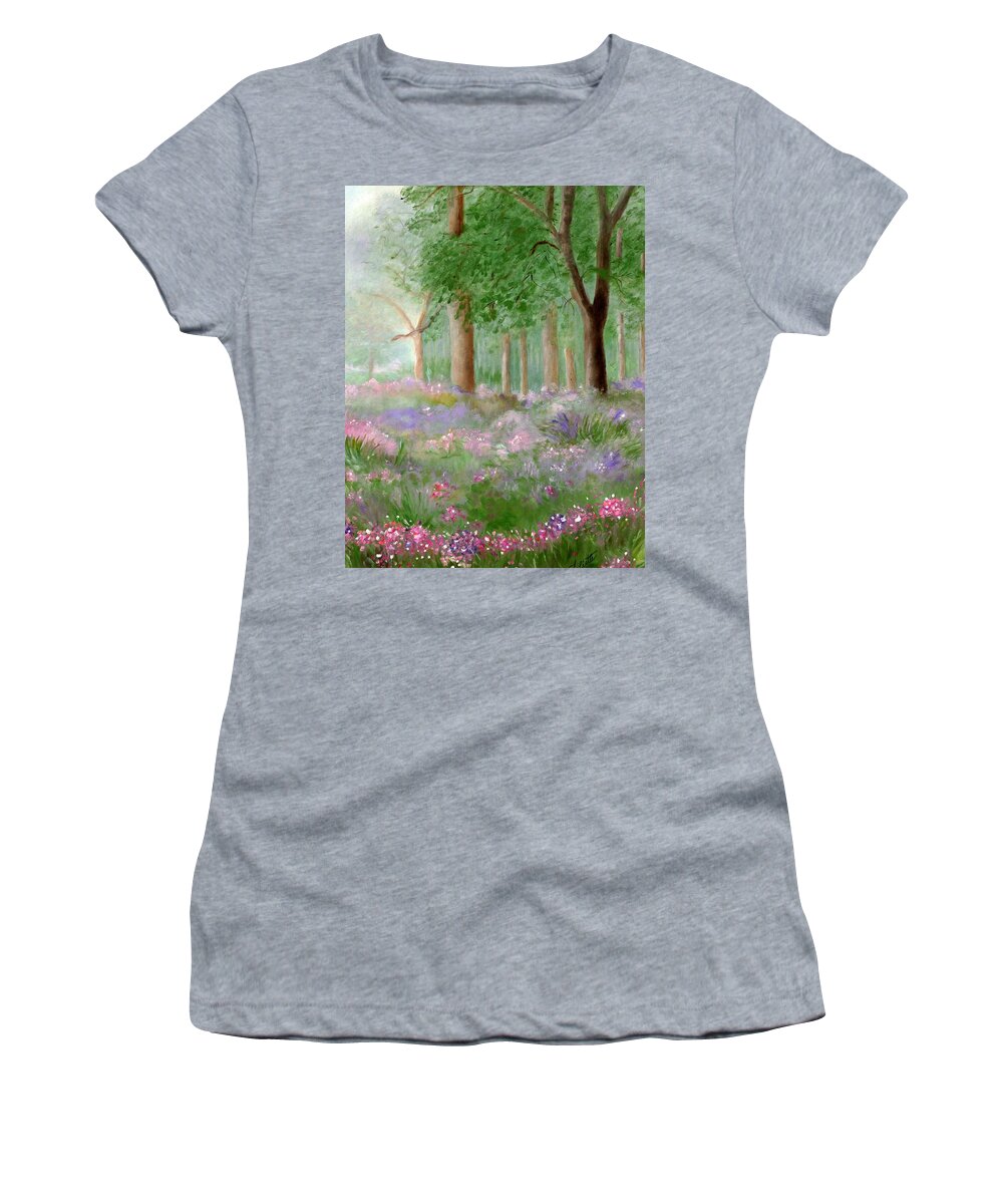 Field Of Flowers Women's T-Shirt featuring the painting Mystic Moment by Juliette Becker