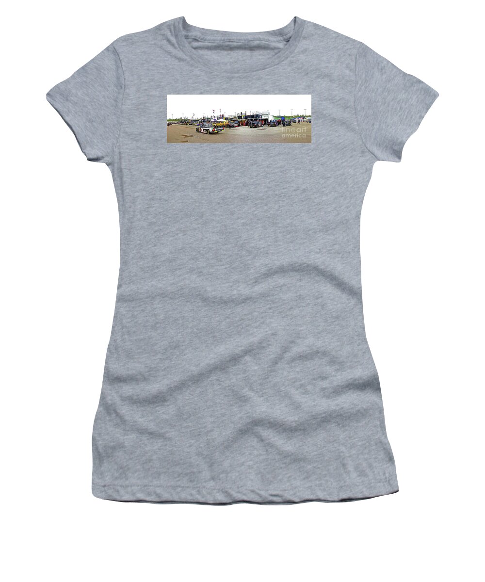 Nascar Women's T-Shirt featuring the photograph NASCAR Camping World Truck Series panorama garage area by Pete Klinger