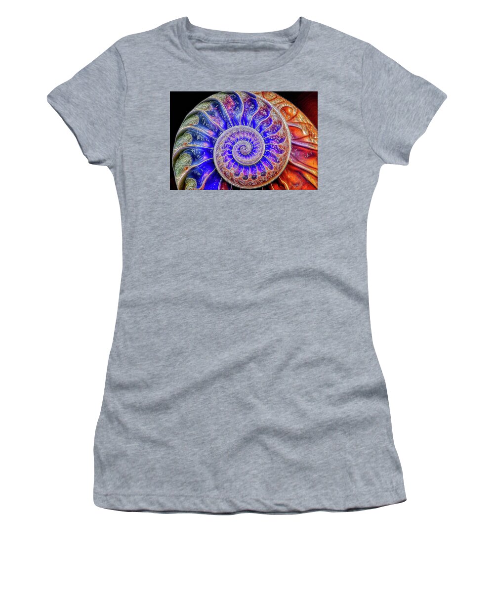 Fractal Women's T-Shirt featuring the digital art Nautilus Shell Fibonacci Spiral Abstract by Lena Owens - OLena Art Vibrant Palette Knife and Graphic Design