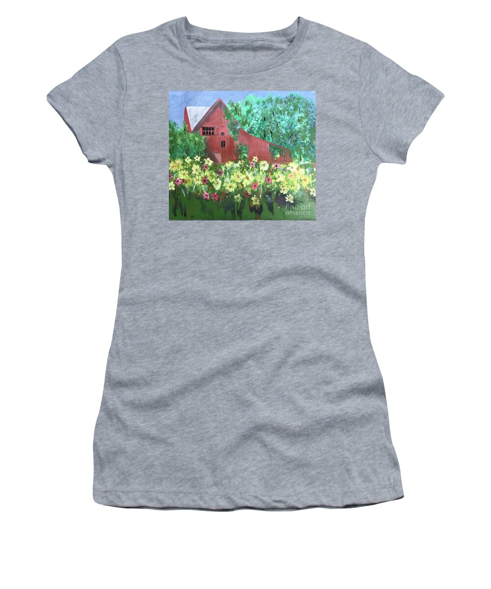 Original Art Work Women's T-Shirt featuring the painting New England Barn Scene #2 by Theresa Honeycheck