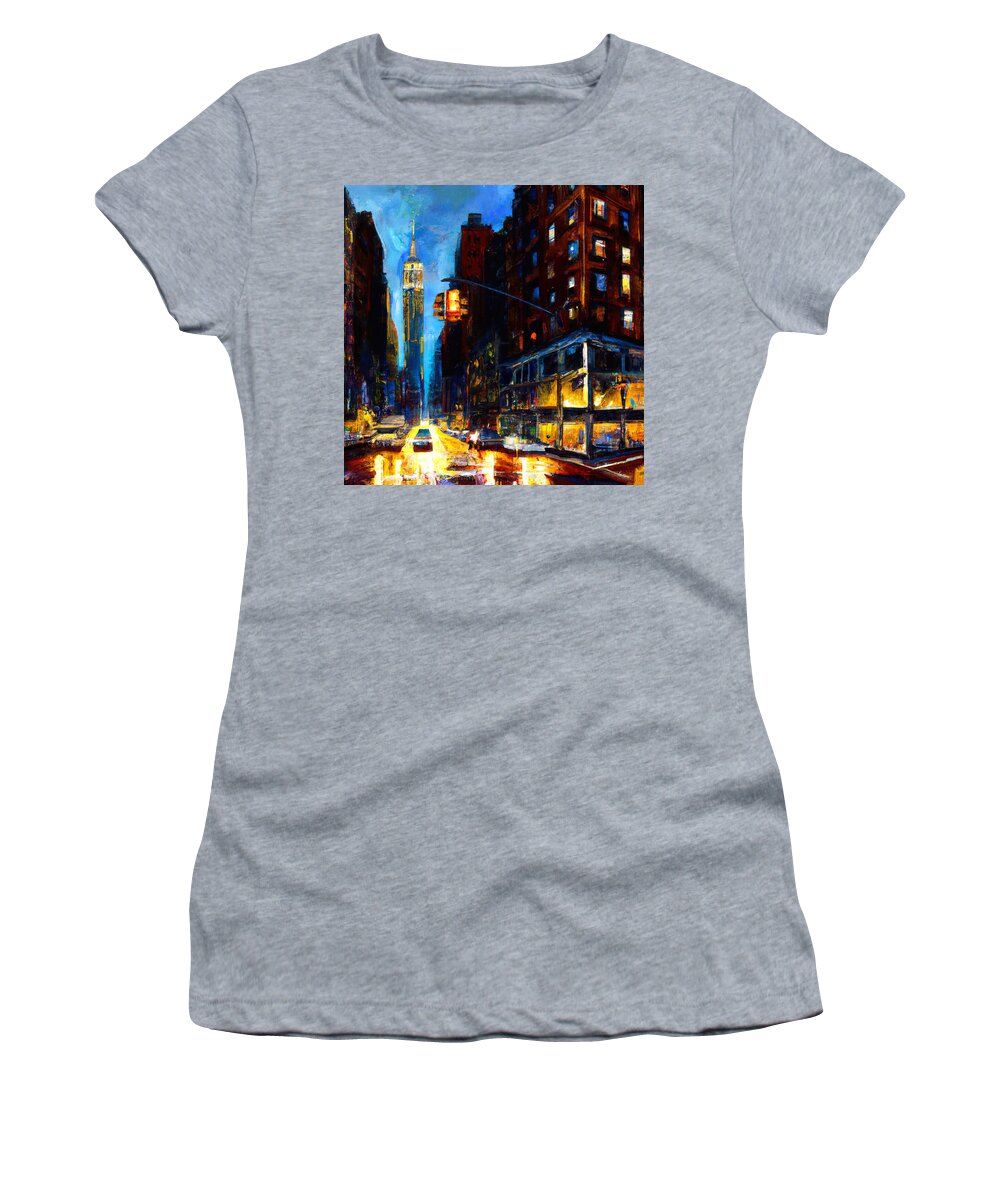 Streets Women's T-Shirt featuring the painting Nights of New York City, 06 by AM FineArtPrints