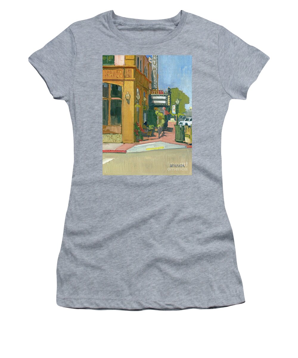 San Diego Women's T-Shirt featuring the painting North Park Theatre, Observatory North Park - San Diego, California by Paul Strahm