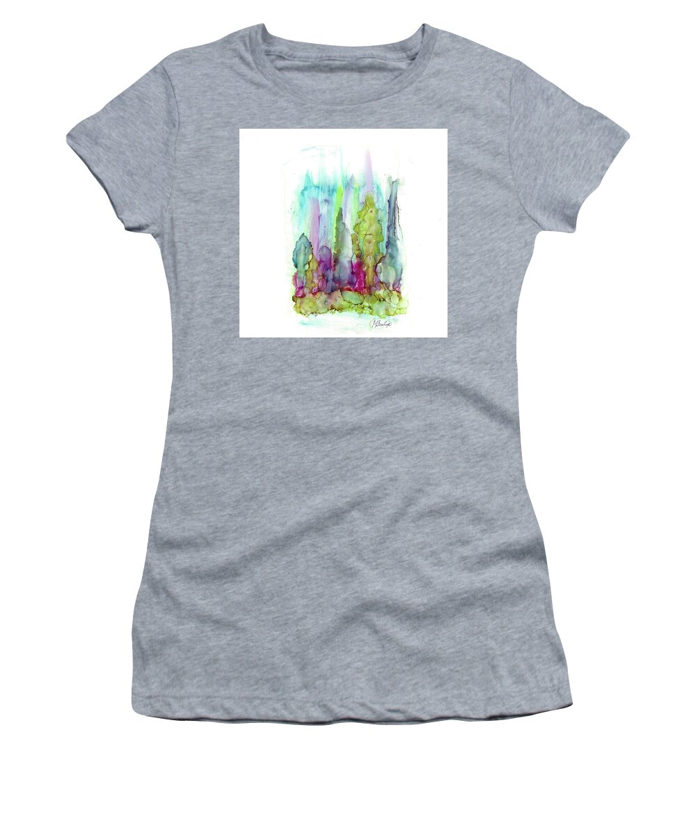 Landscape Women's T-Shirt featuring the painting Northern Lights by Katy Bishop