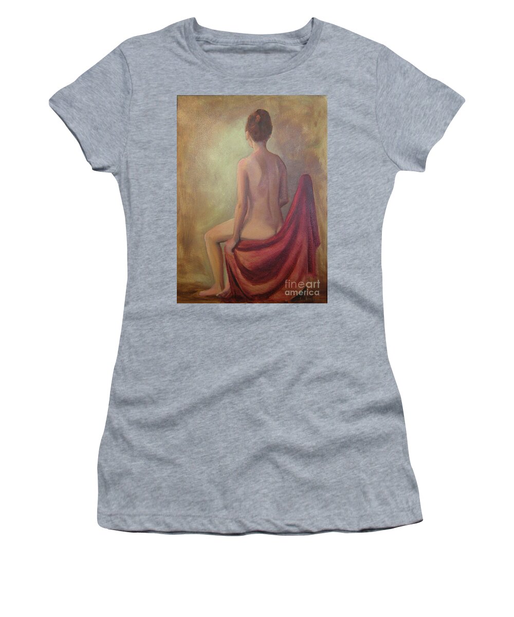 Female Women's T-Shirt featuring the painting Nude in Mist by Lilibeth Andre