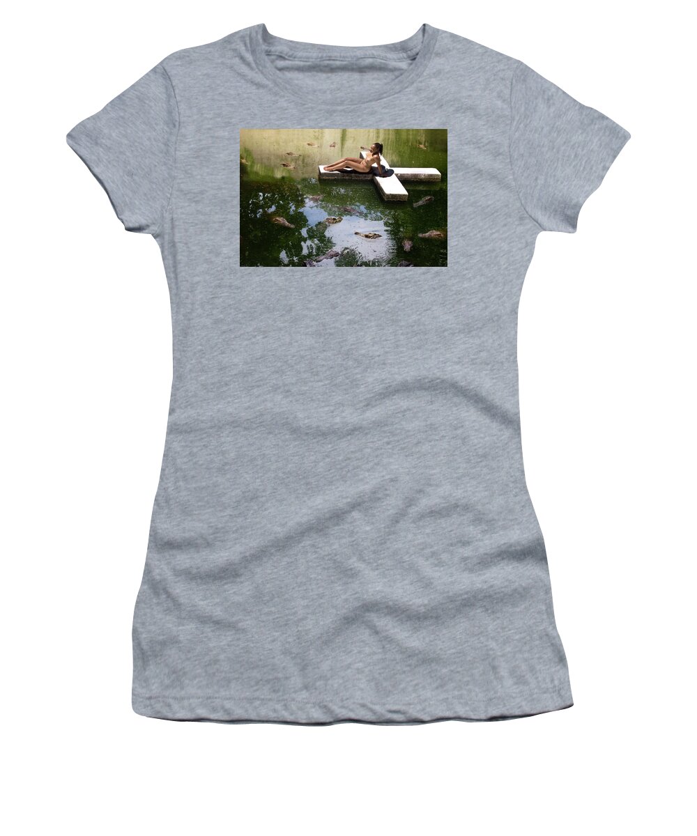 Nude Women's T-Shirt featuring the photograph Nude with Crocodiles by Mark Gomez