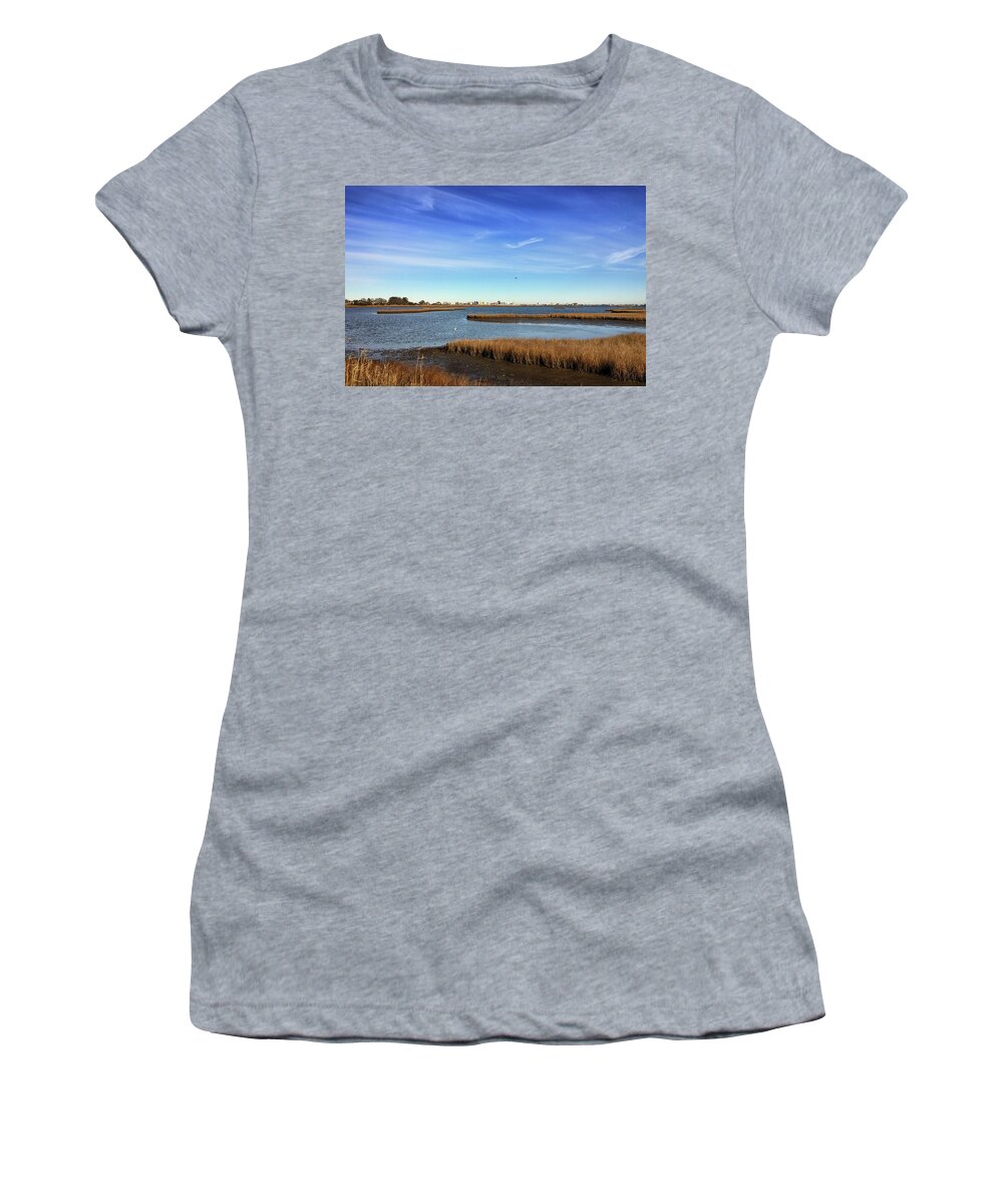Ocean City Women's T-Shirt featuring the photograph Ocean City Skyline from Assawoman Bay by Bill Swartwout