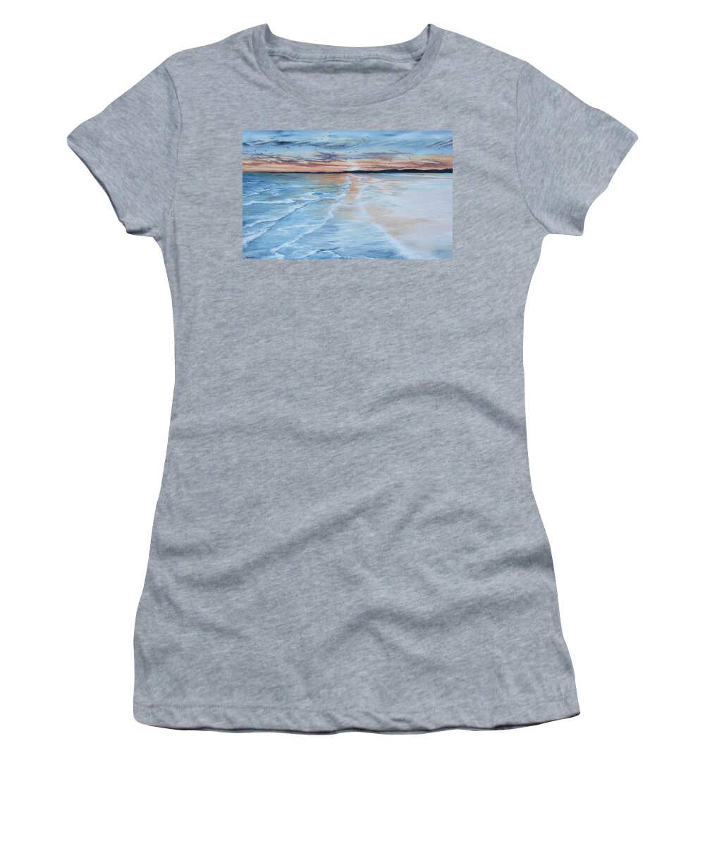 Blue Women's T-Shirt featuring the painting Golden Beach by Katrina Nixon
