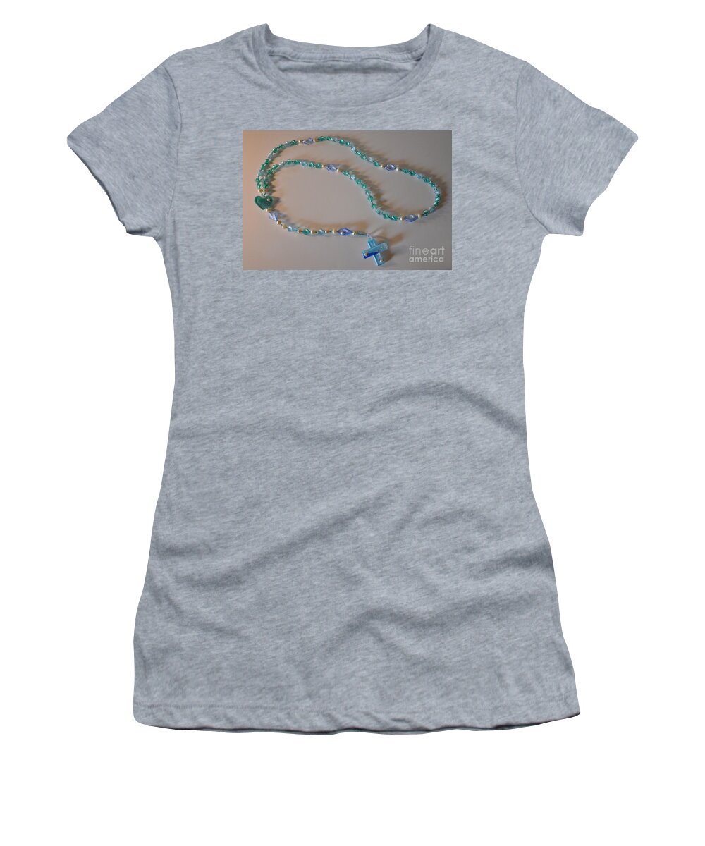 Color Women's T-Shirt featuring the sculpture Ocean Rosary Mixed Media Assemblage Sculpture by Leigh N Eldred