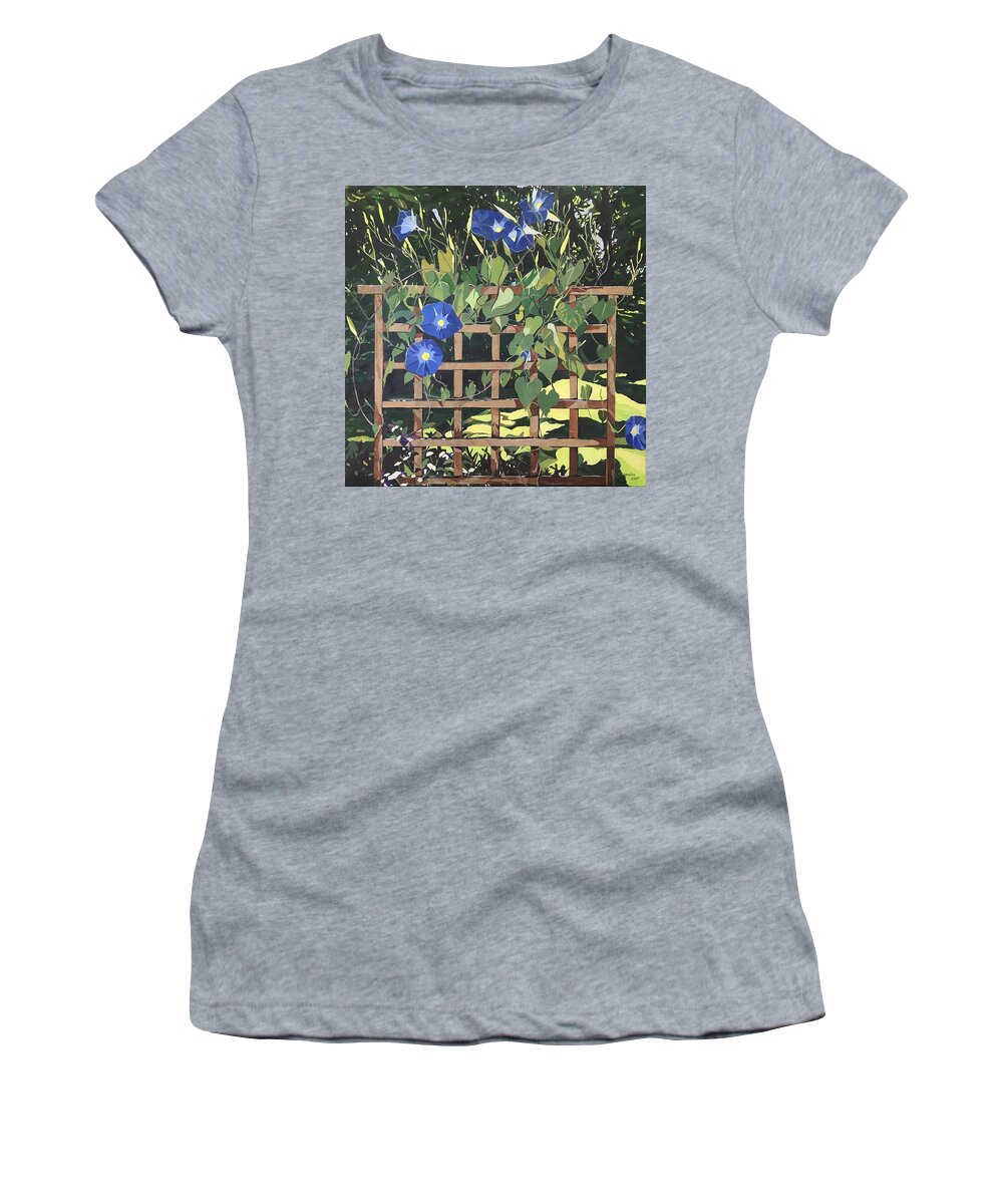 Floral Women's T-Shirt featuring the mixed media Oh Morning Glories by Leah Tomaino