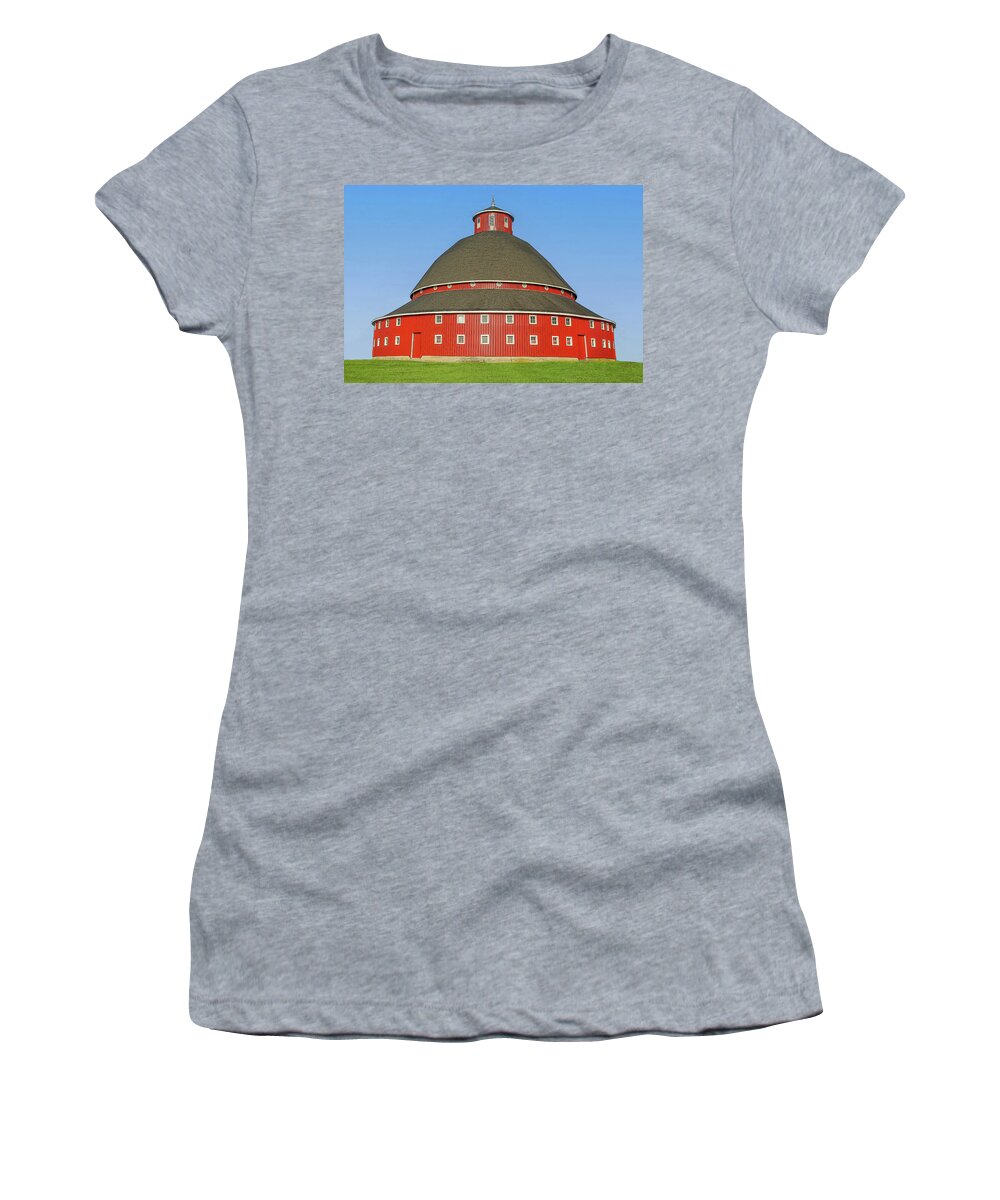 Ohio Red Round Barn In Summer Women's T-Shirt featuring the mixed media Ohio Red Round Barn In Summer by Dan Sproul