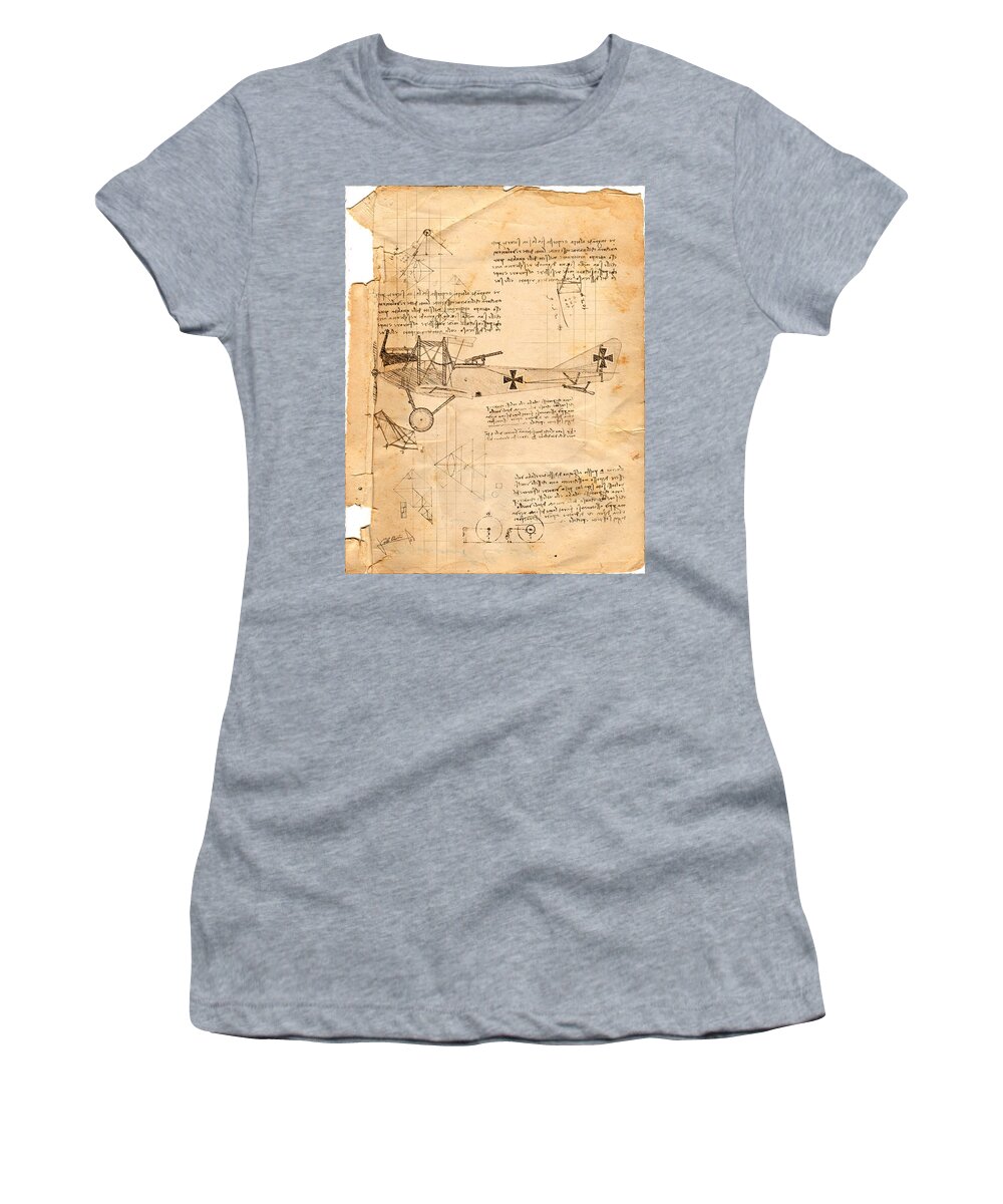 Old Women's T-Shirt featuring the drawing Old Albatros by Charlie Roman