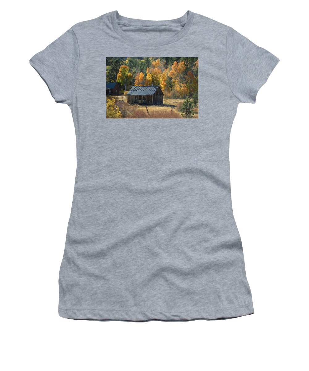 Hwy Women's T-Shirt featuring the photograph Old Cabin on Hwy 88, California by Bonnie Colgan