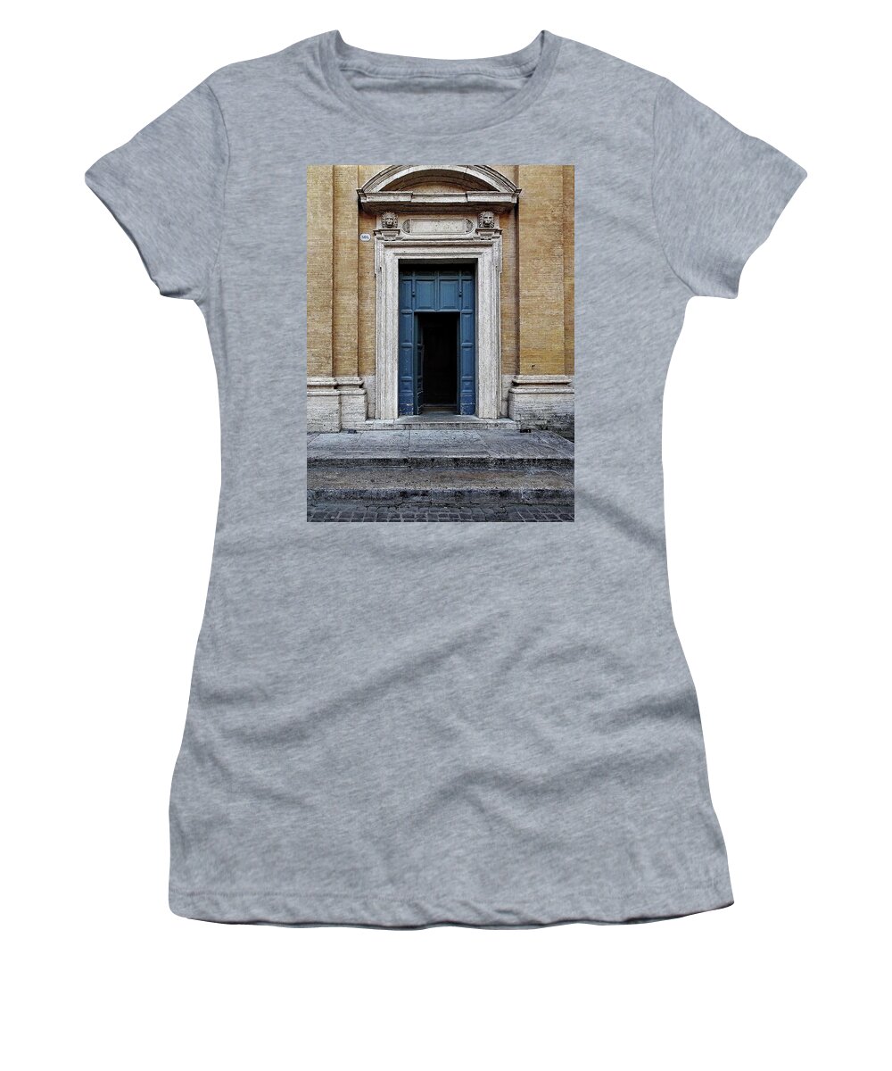 Door Women's T-Shirt featuring the photograph Old Door Somewhere in Rome, Italy by Lyuba Filatova