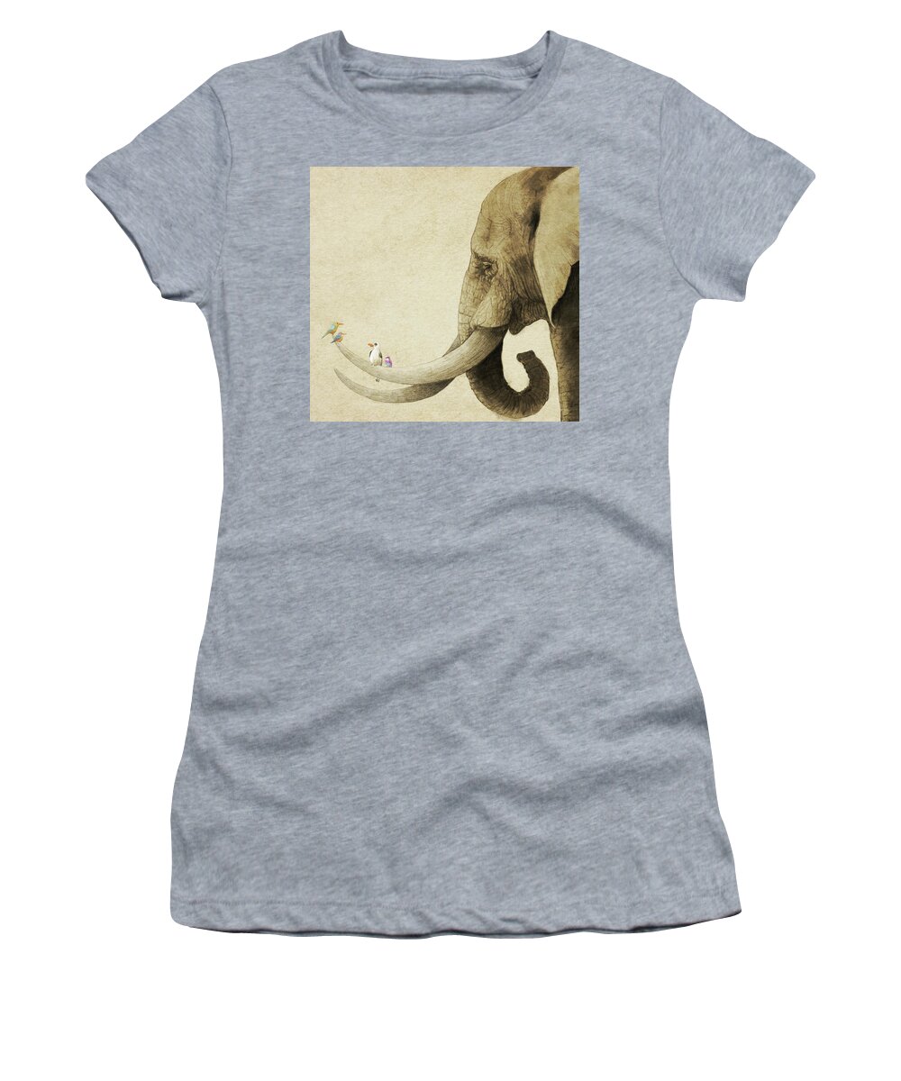 Elephant Women's T-Shirt featuring the drawing Old Friend by Eric Fan