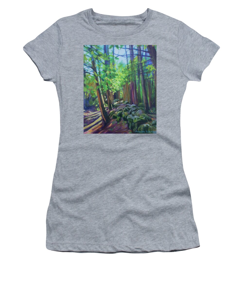Forest Women's T-Shirt featuring the painting Old Stone Wall by Amanda Schwabe
