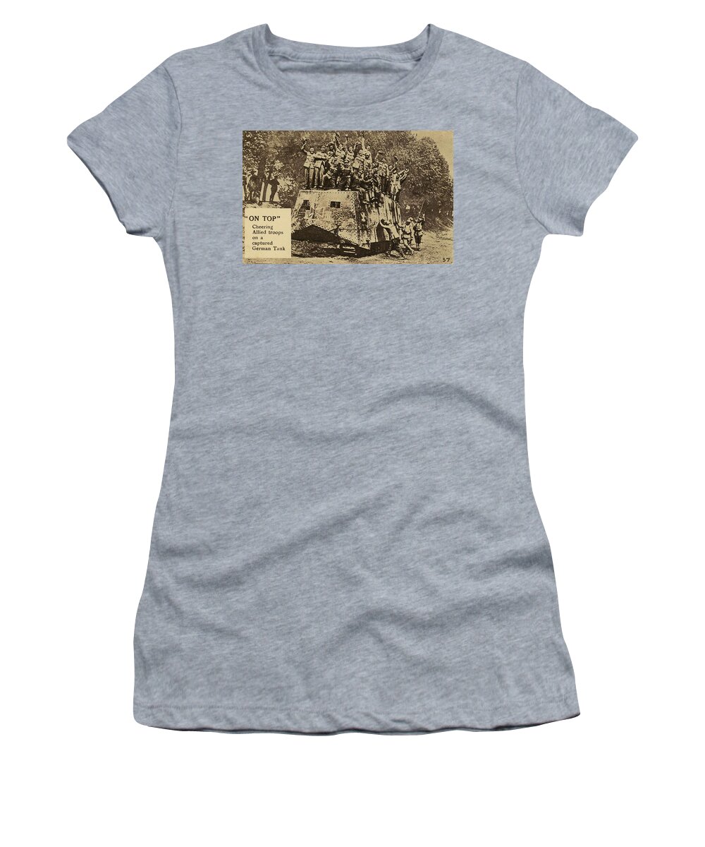 Tank Women's T-Shirt featuring the photograph on Top - Allied troops on a german tank Vintage Postcard by Steven Ralser
