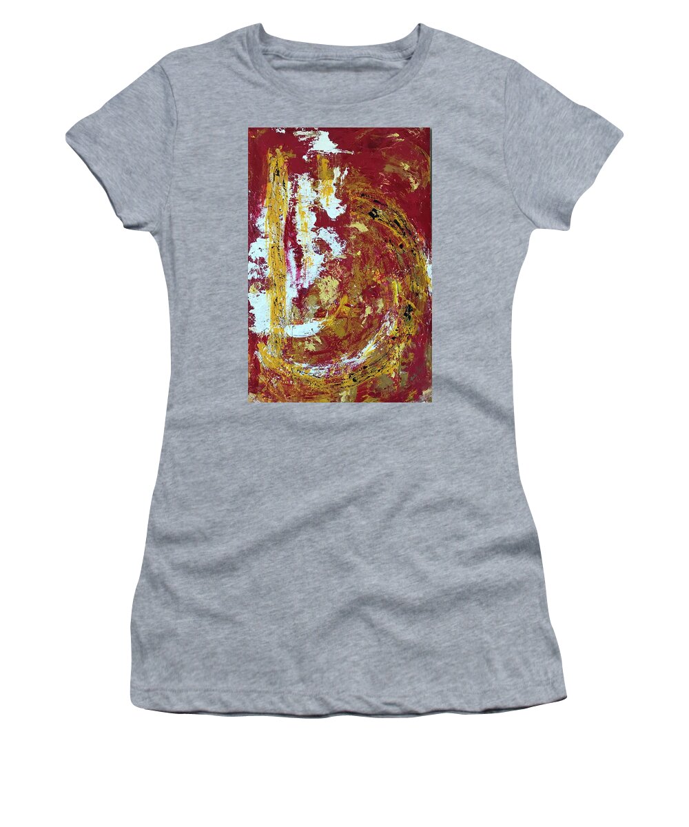 Red Women's T-Shirt featuring the painting Opening by Medge Jaspan