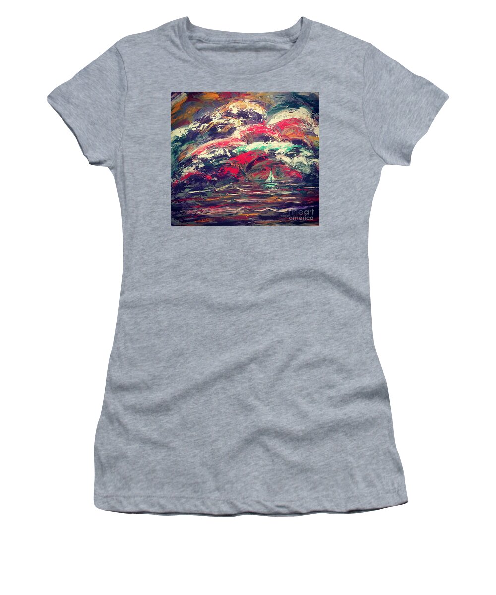 Operation Sail Women's T-Shirt featuring the painting Operation Sail Fourth of July Celebration New York Harbor 2000 by Catherine Ludwig Donleycott