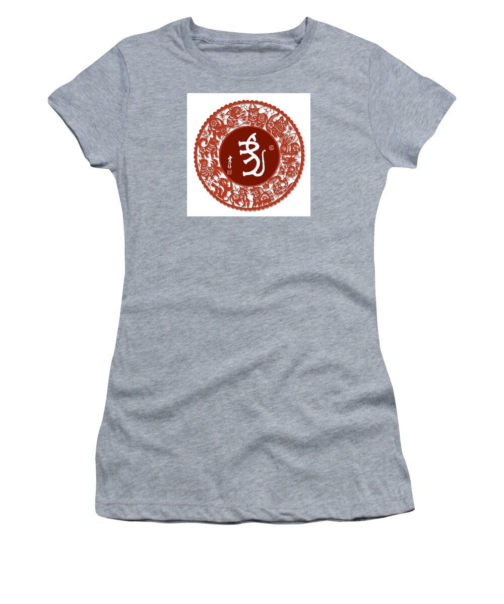 Oracle Tiger Symbol Women's T-Shirt featuring the mixed media Oracle Tiger with Zodiac Paper-Cut by Carmen Lam