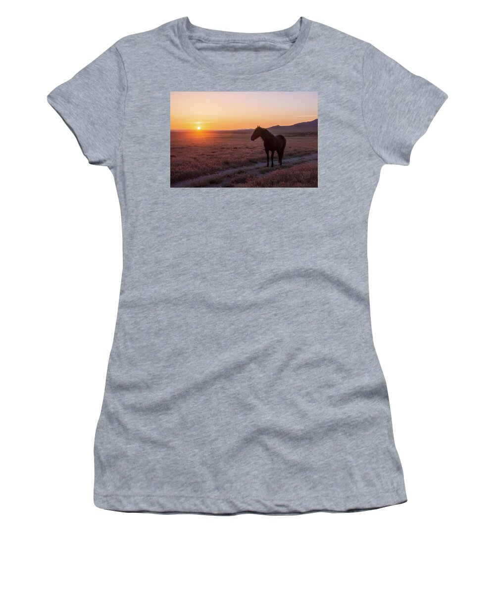 Horse Women's T-Shirt featuring the photograph Orange and Purple Sunset by Dirk Johnson