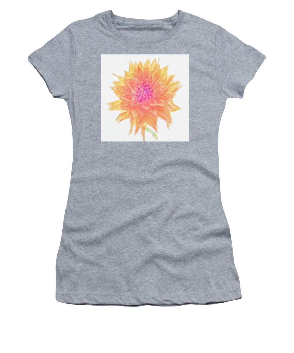 Dahlia Women's T-Shirt featuring the photograph Orange Dahlia in Motion by Sylvia Goldkranz