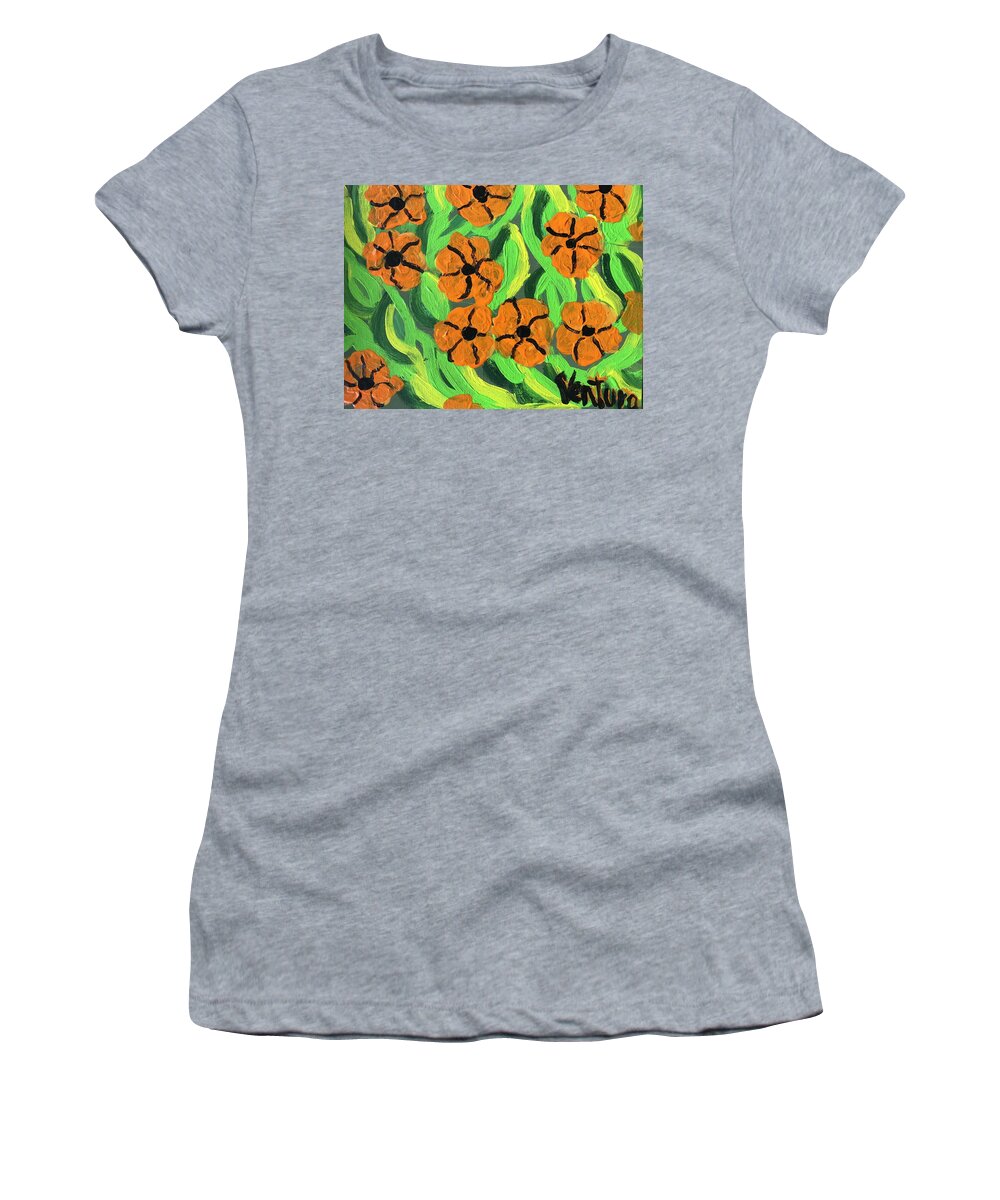 Orange Women's T-Shirt featuring the painting Orange Flowers in Glenwood by Clare Ventura