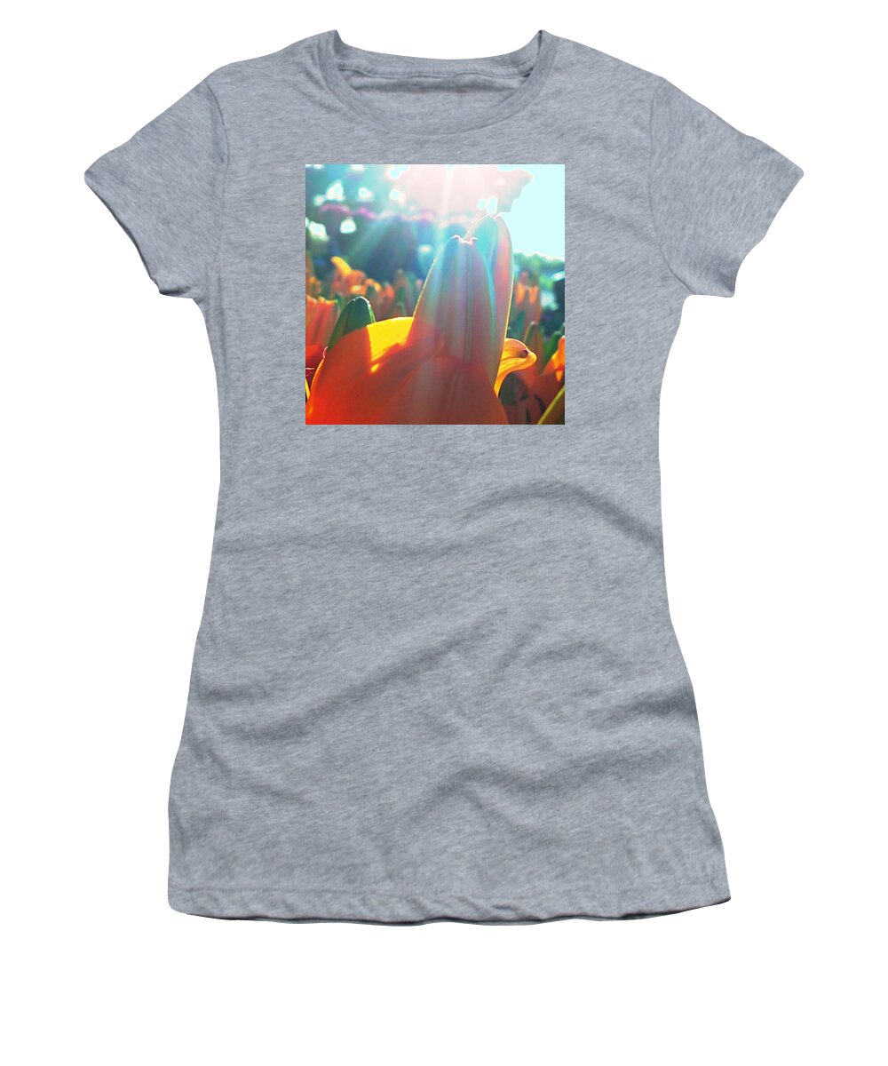 Orange Lily Closeup Women's T-Shirt featuring the digital art Orange Lily Sun Splash by Pamela Smale Williams