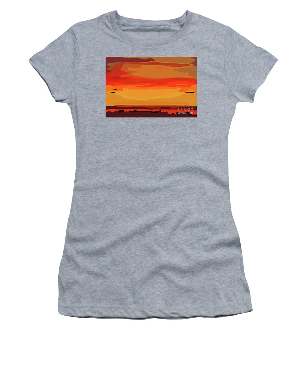 Abstract-sunset Women's T-Shirt featuring the digital art Orange Ocean Sunset by Kirt Tisdale