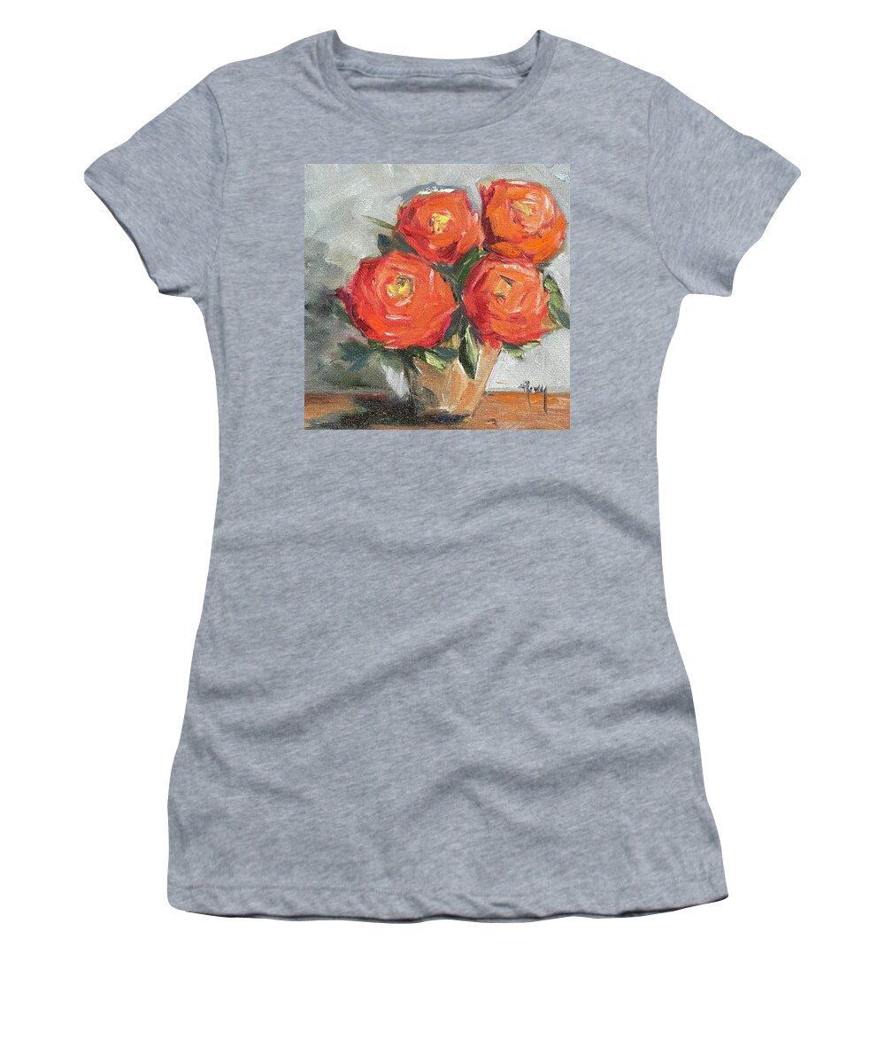 Roses Women's T-Shirt featuring the painting Orange Roses by Roxy Rich