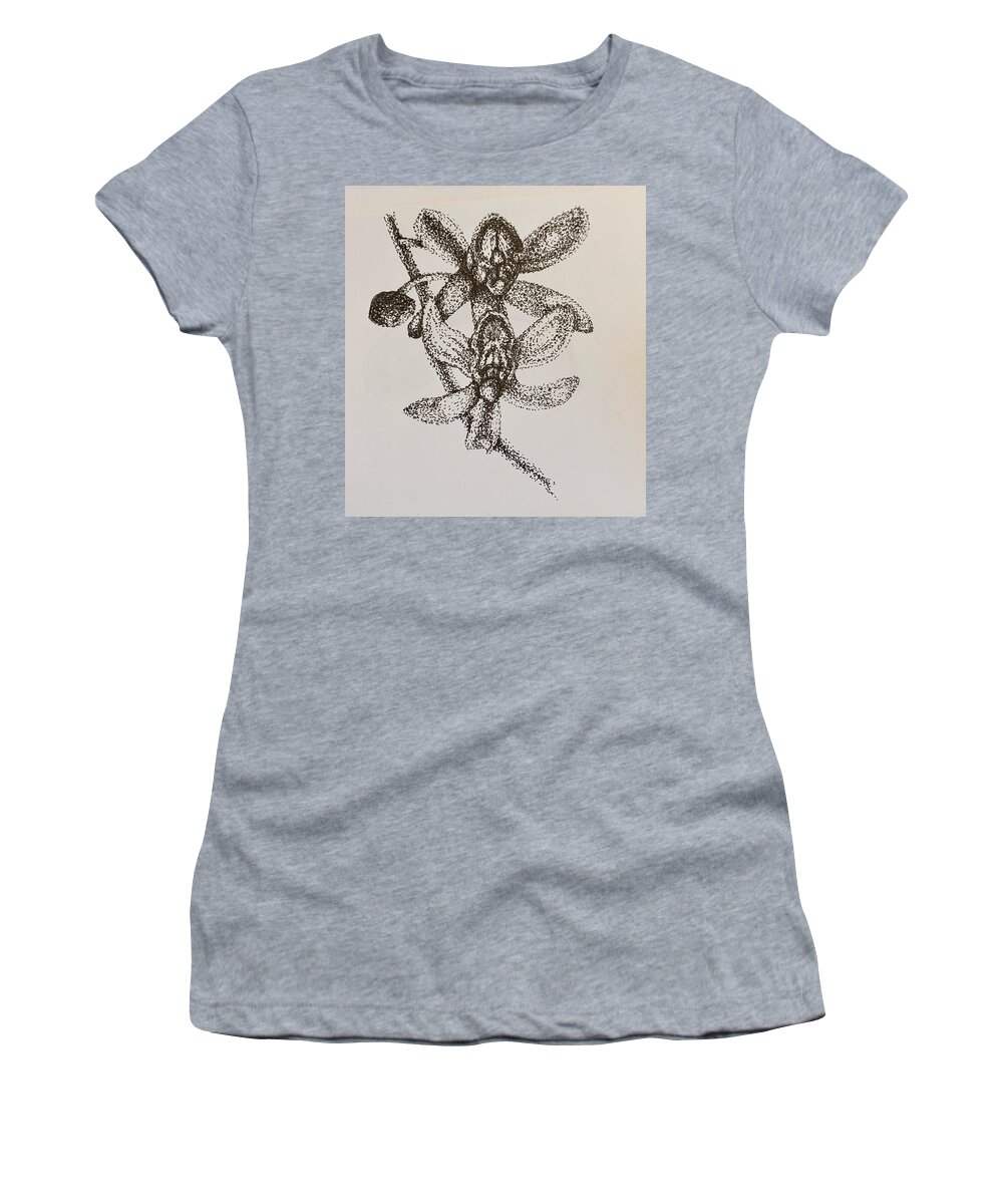 Points Women's T-Shirt featuring the drawing Orchid by Franci Hepburn