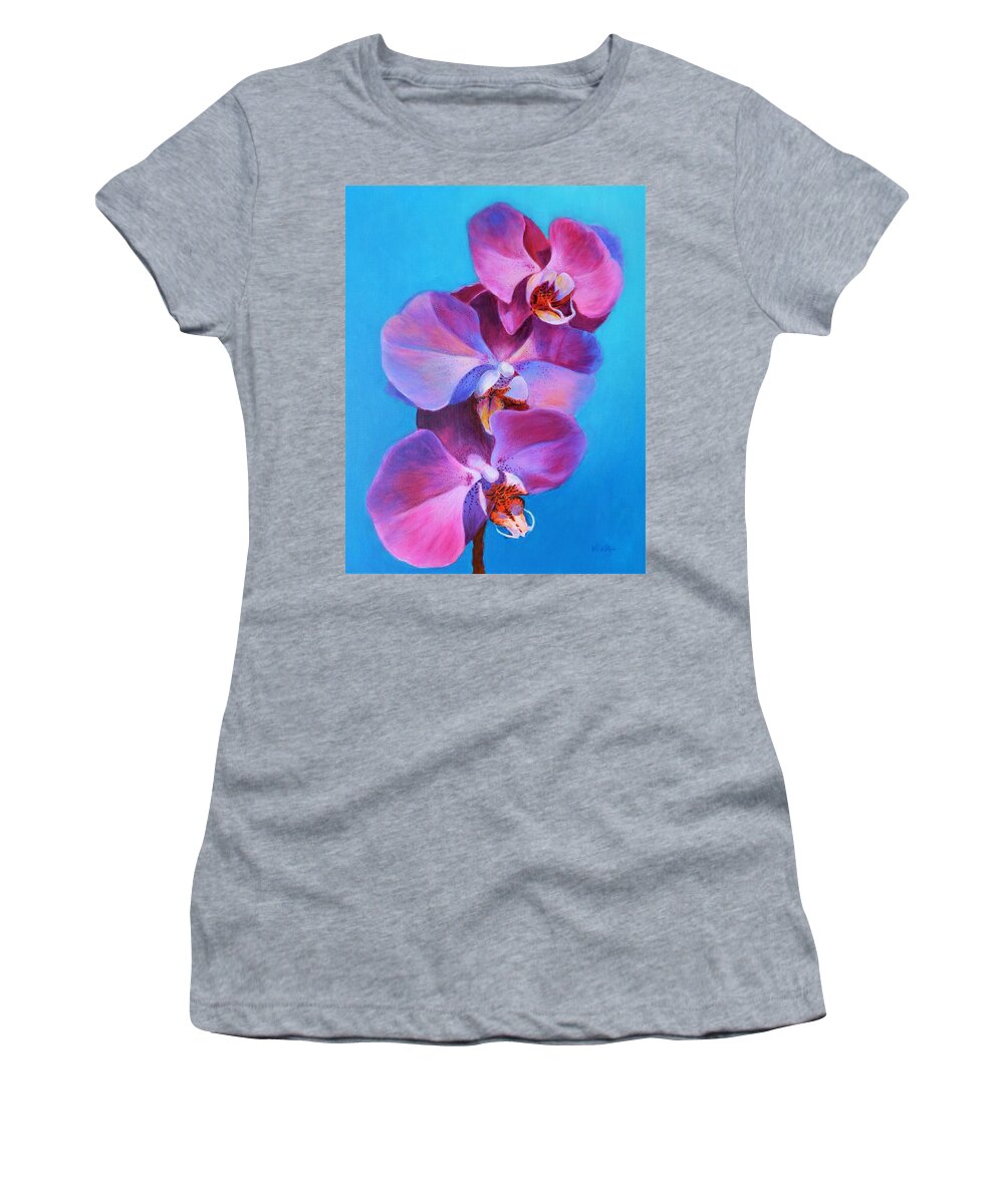 Orchids Women's T-Shirt featuring the painting Orchid Love by Vina Yang