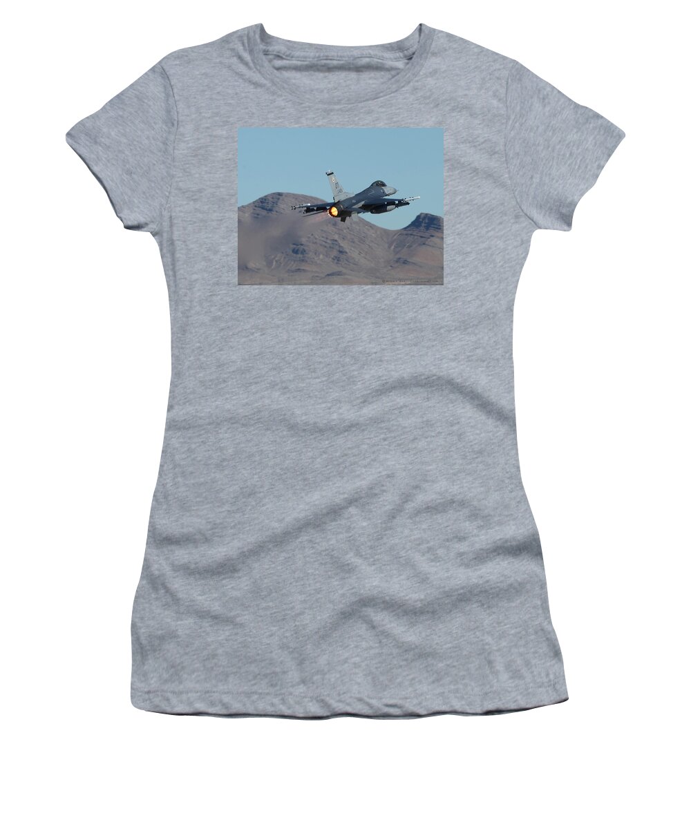 Falcon Women's T-Shirt featuring the photograph OT F-16 88-0423 departing 21L at Nellis AFB by Custom Aviation Art