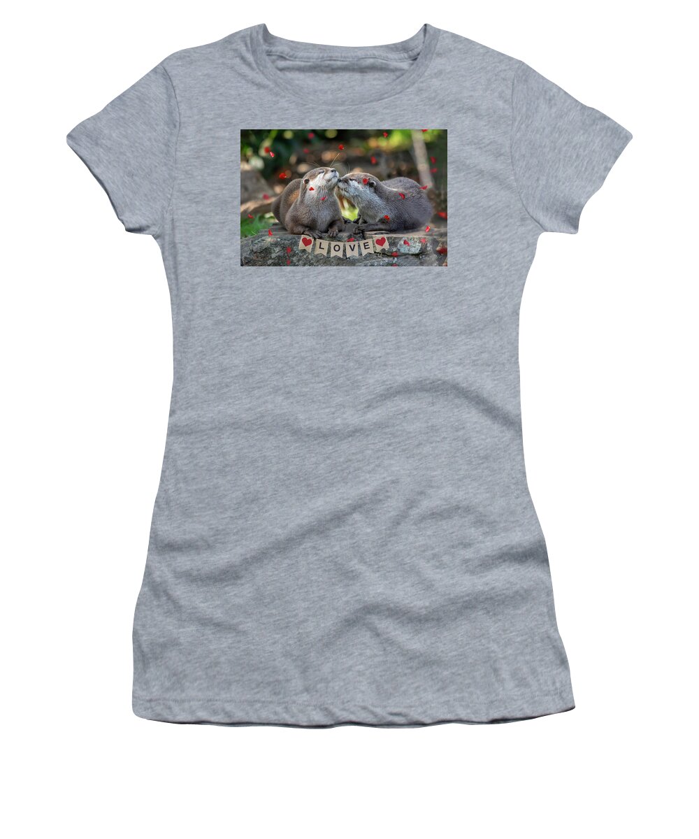 Otters Women's T-Shirt featuring the photograph Otter Love valentine special by Gareth Parkes