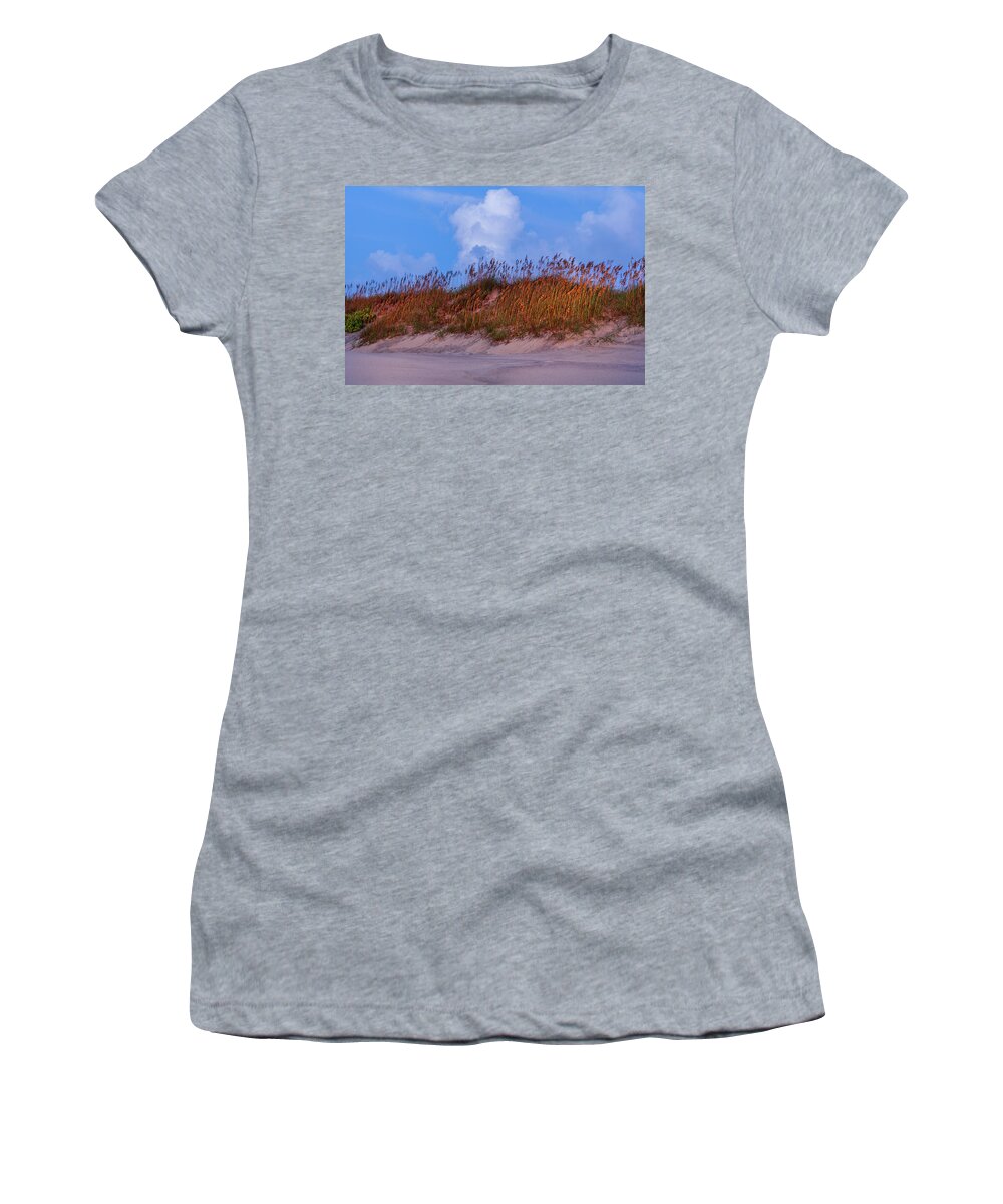Beach Women's T-Shirt featuring the photograph Outer Banks Glowing Sea Oats 81 by Dan Carmichael
