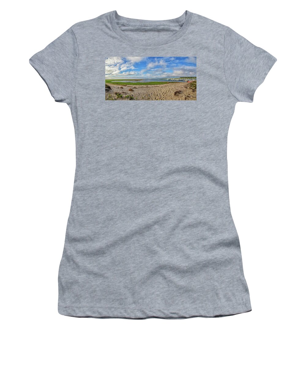 Outermost Harbor Women's T-Shirt featuring the photograph Outermost Harbor Morning Panoramic by Marisa Geraghty Photography