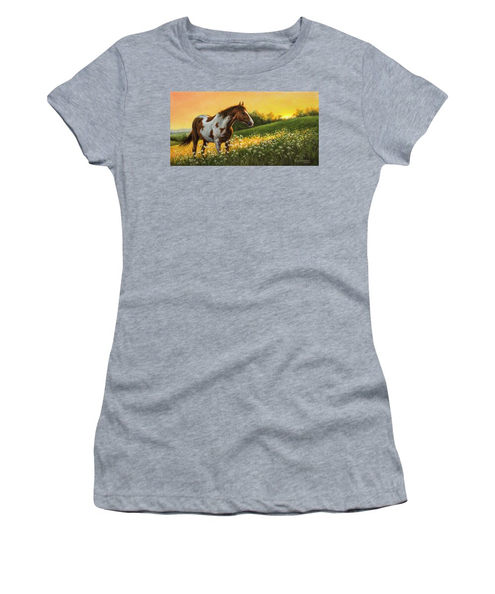 Horse Women's T-Shirt featuring the painting Painted Sunset by Kim Lockman