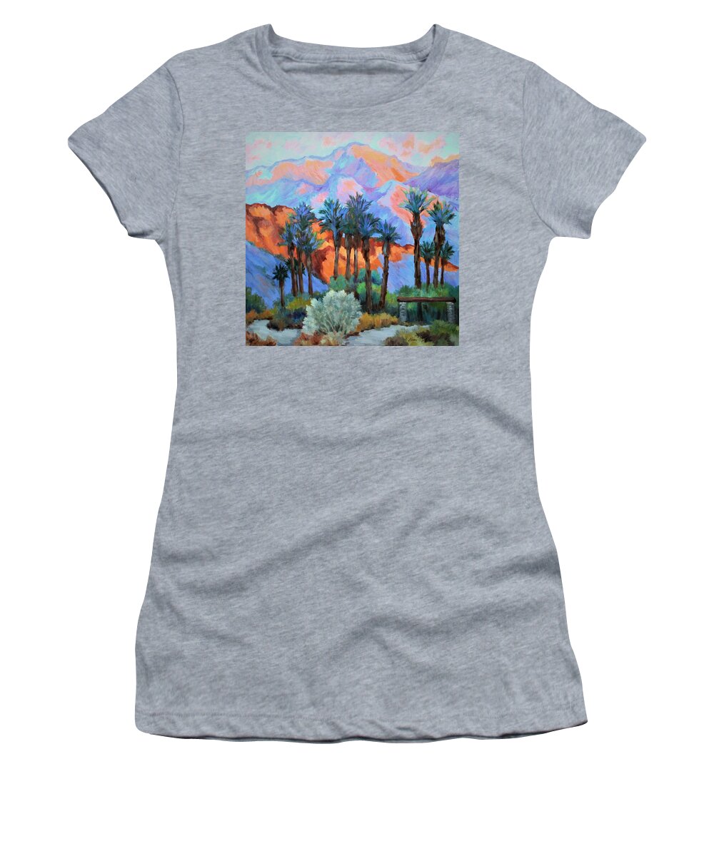 La Quinta Cove Women's T-Shirt featuring the painting Palm Oasis by Diane McClary