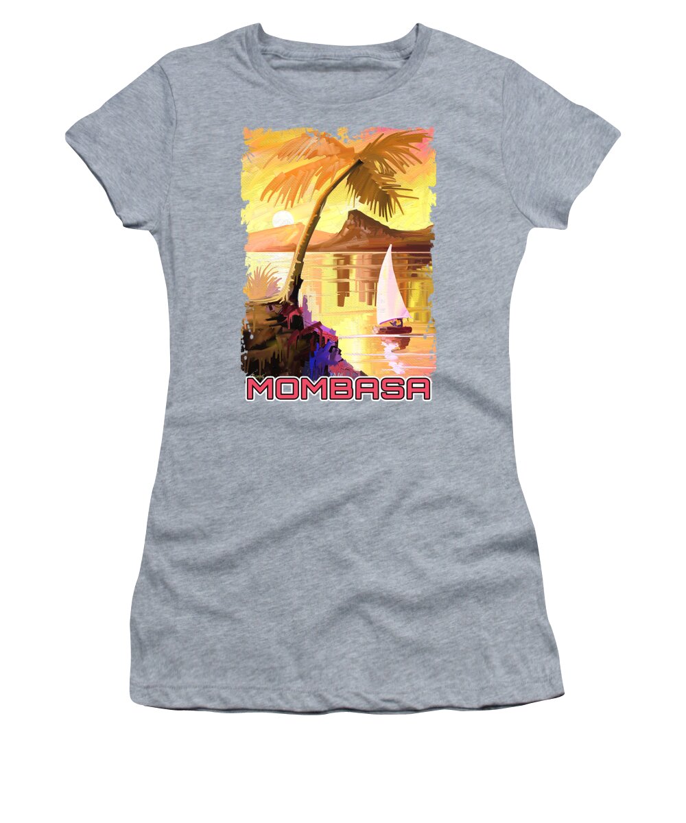 Sea Women's T-Shirt featuring the painting Palm on Rock by Anthony Mwangi