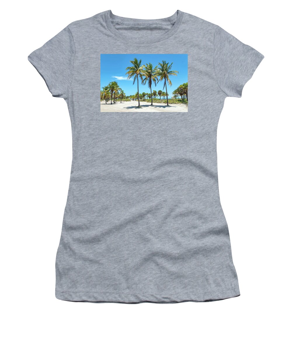 Palm Women's T-Shirt featuring the photograph Palm Trees at Crandon Park Beach in Key Biscayne Florida by Beachtown Views