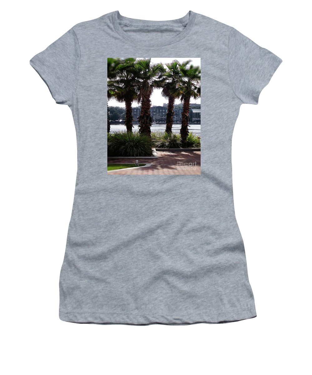 Savannah Women's T-Shirt featuring the photograph Palm Trees on the Savannah Riverfront by Theresa Fairchild