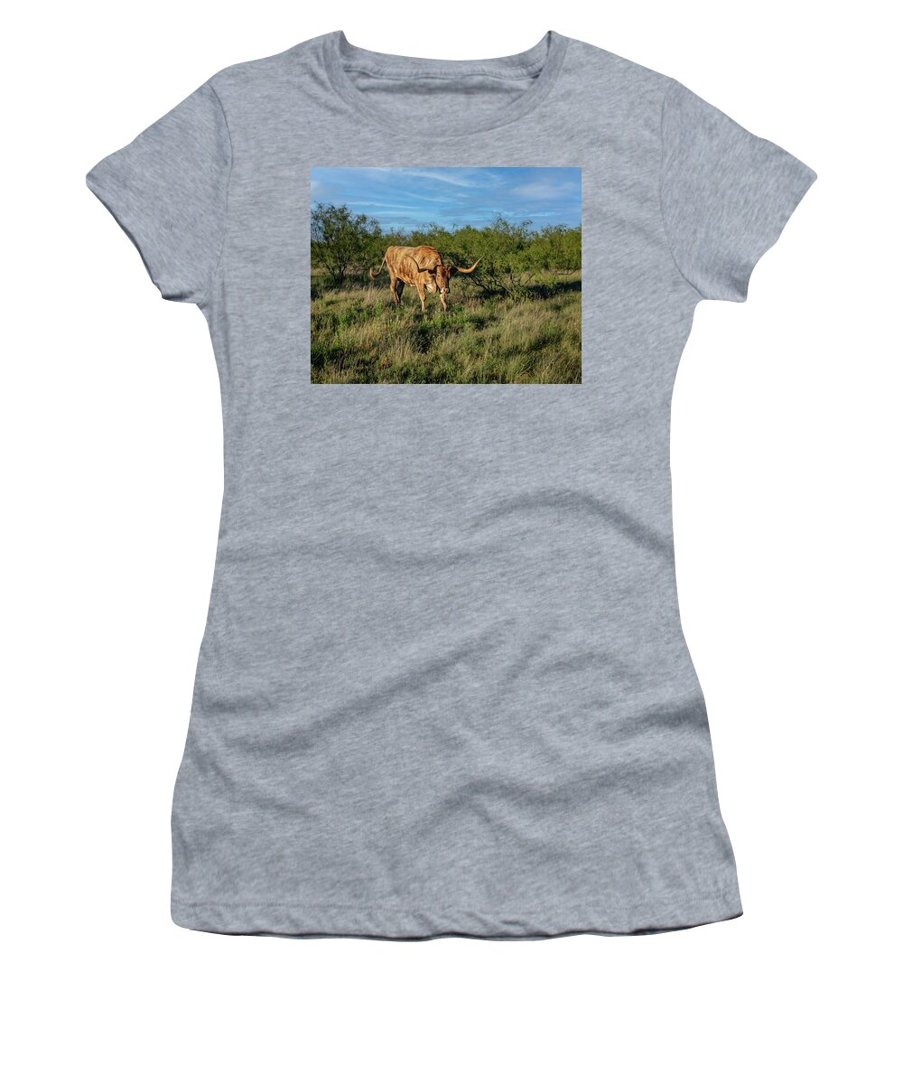 Texas Women's T-Shirt featuring the photograph Palo Duro Canyon Long Horn by Laura Hedien