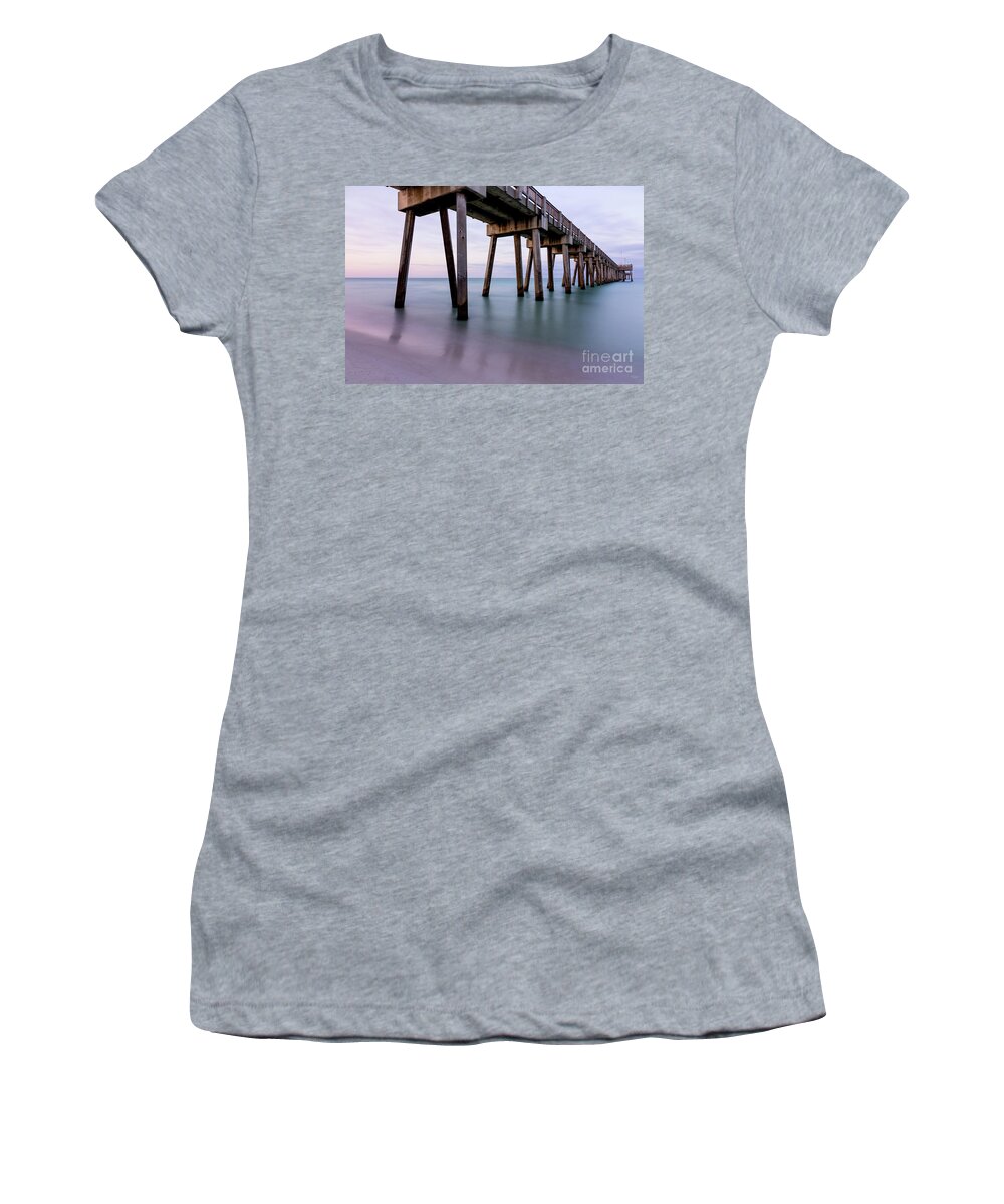Panama City Beach Women's T-Shirt featuring the photograph Panama Beach Florida Pier Dawn by Jennifer White