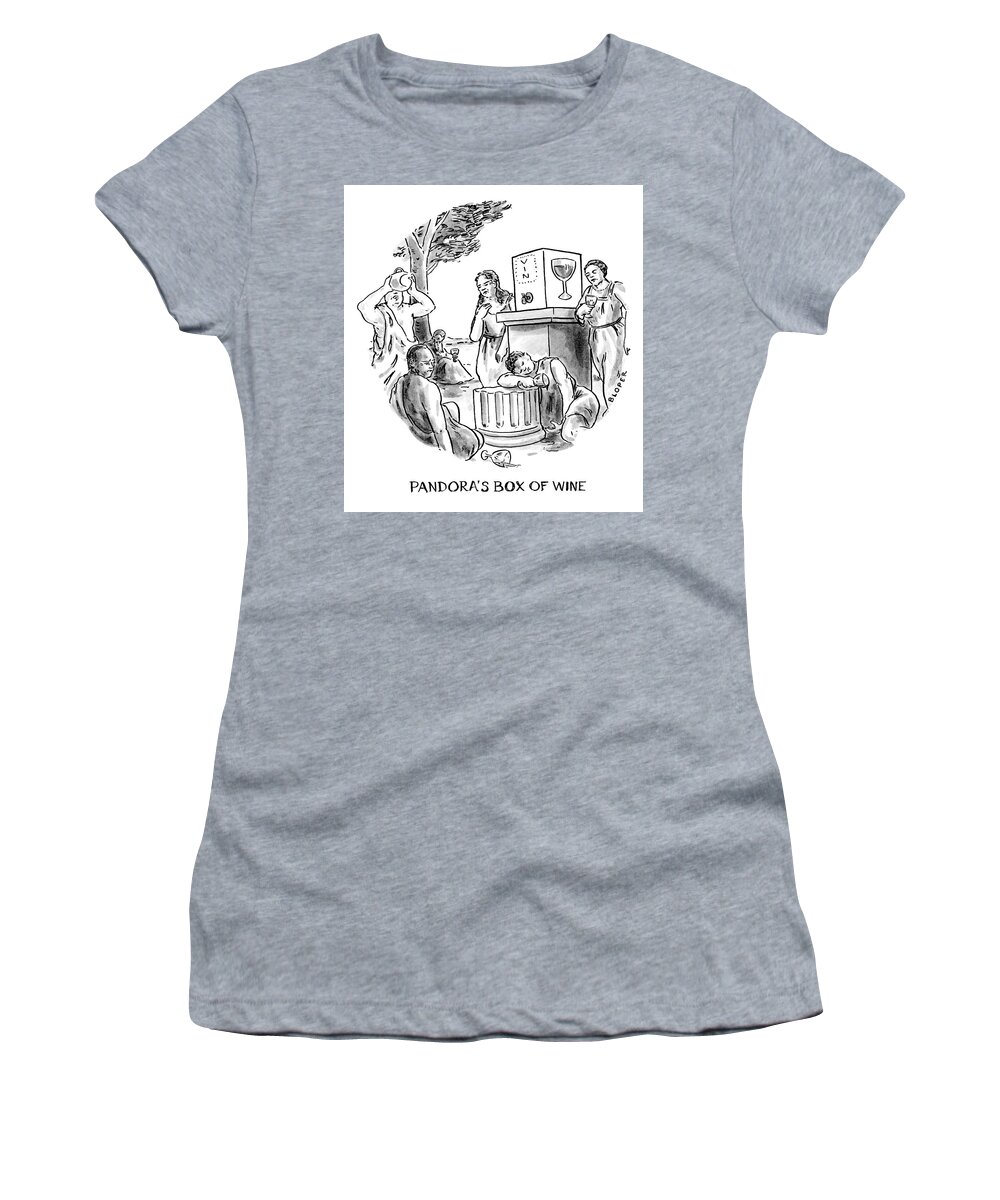 Pandora’s Box Of Wine Women's T-Shirt featuring the drawing Pandora's Box of Wine by Brendan Loper
