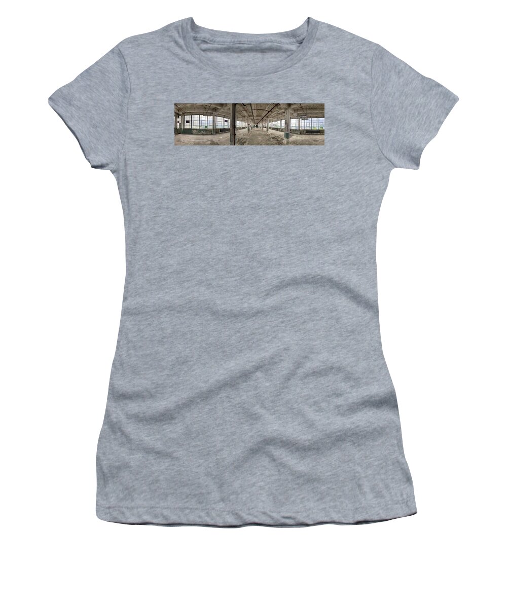 Pano Women's T-Shirt featuring the photograph Panoramic warehouse by Jane Linders