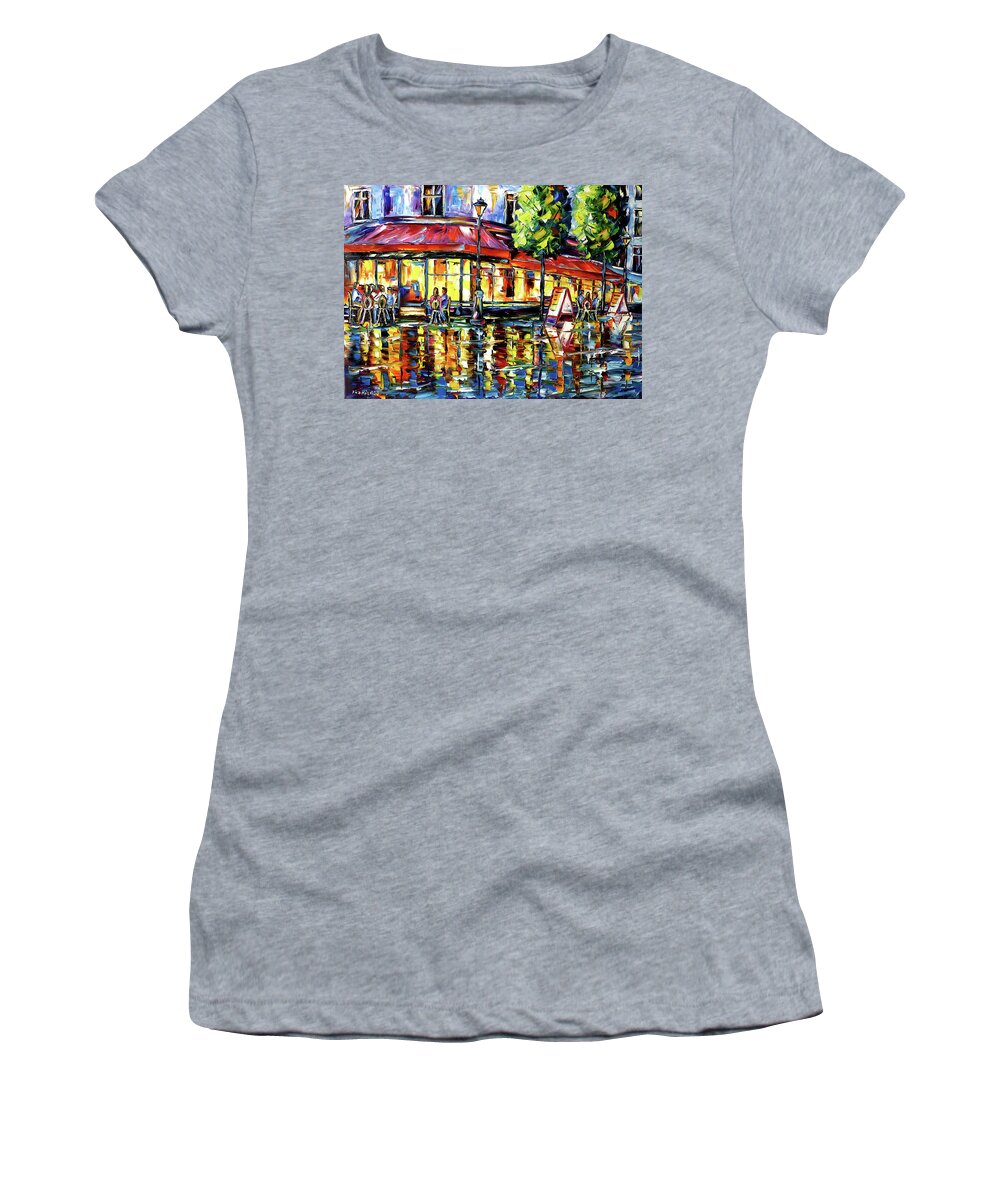 Autumn Rain Women's T-Shirt featuring the painting Paris In The Evening by Mirek Kuzniar