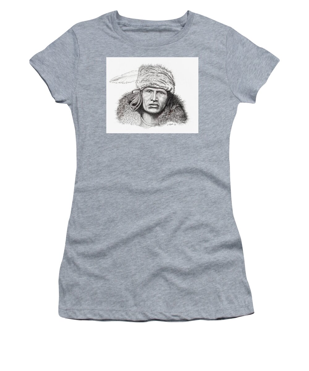 Native American Women's T-Shirt featuring the drawing Particular Time of Day by Lawrence Tripoli